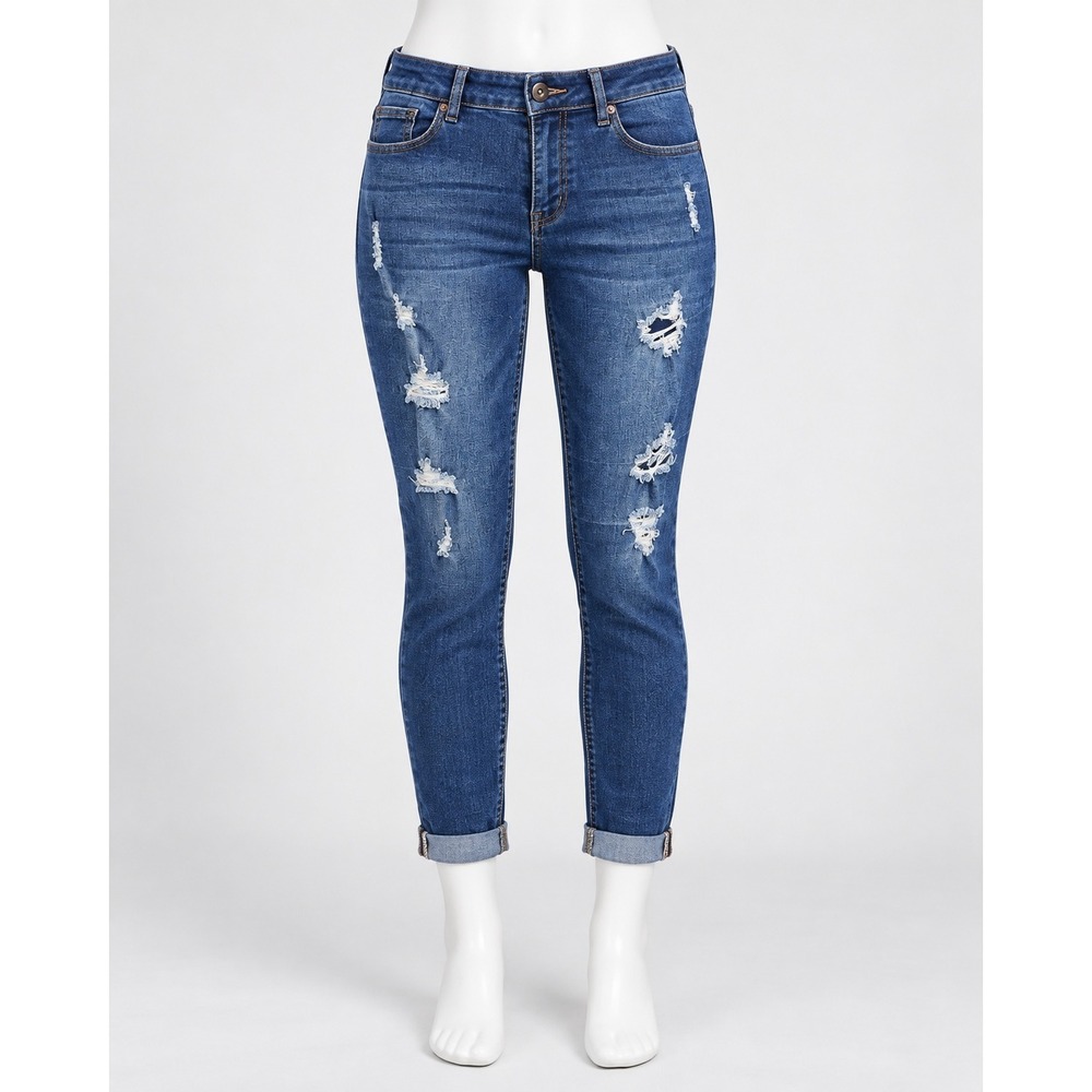 Wax Jean Butt I Love You Distressed Skinny Jeans Medium Wash Blue Size 11
